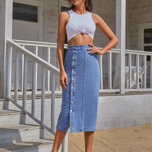 Button Down Denim Skirt Trendsi