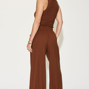 Basic Bae Full Size Ribbed Tank and Wide Leg Pants Set Trendsi