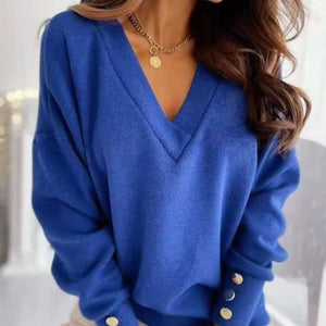 V-Neck Long Sleeve Sweatshirt Trendsi