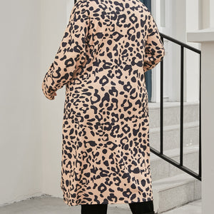 Plus Size Leopard Button Up Long Sleeve Cardigan Trendsi