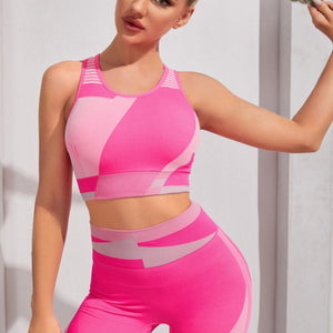 Color Block Sports Bra and Shorts Set Trendsi