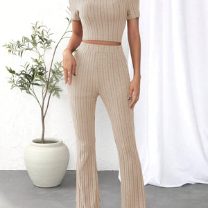 Round Neck Short Sleeve Top and Pants Set Trendsi