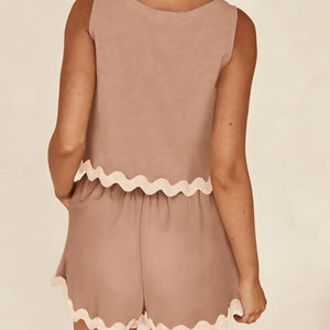 Contrast Trim Sleeveless Top and Shorts Set Trendsi