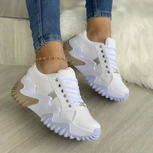 Lace-Up PU Leather Platform Sneakers Trendsi