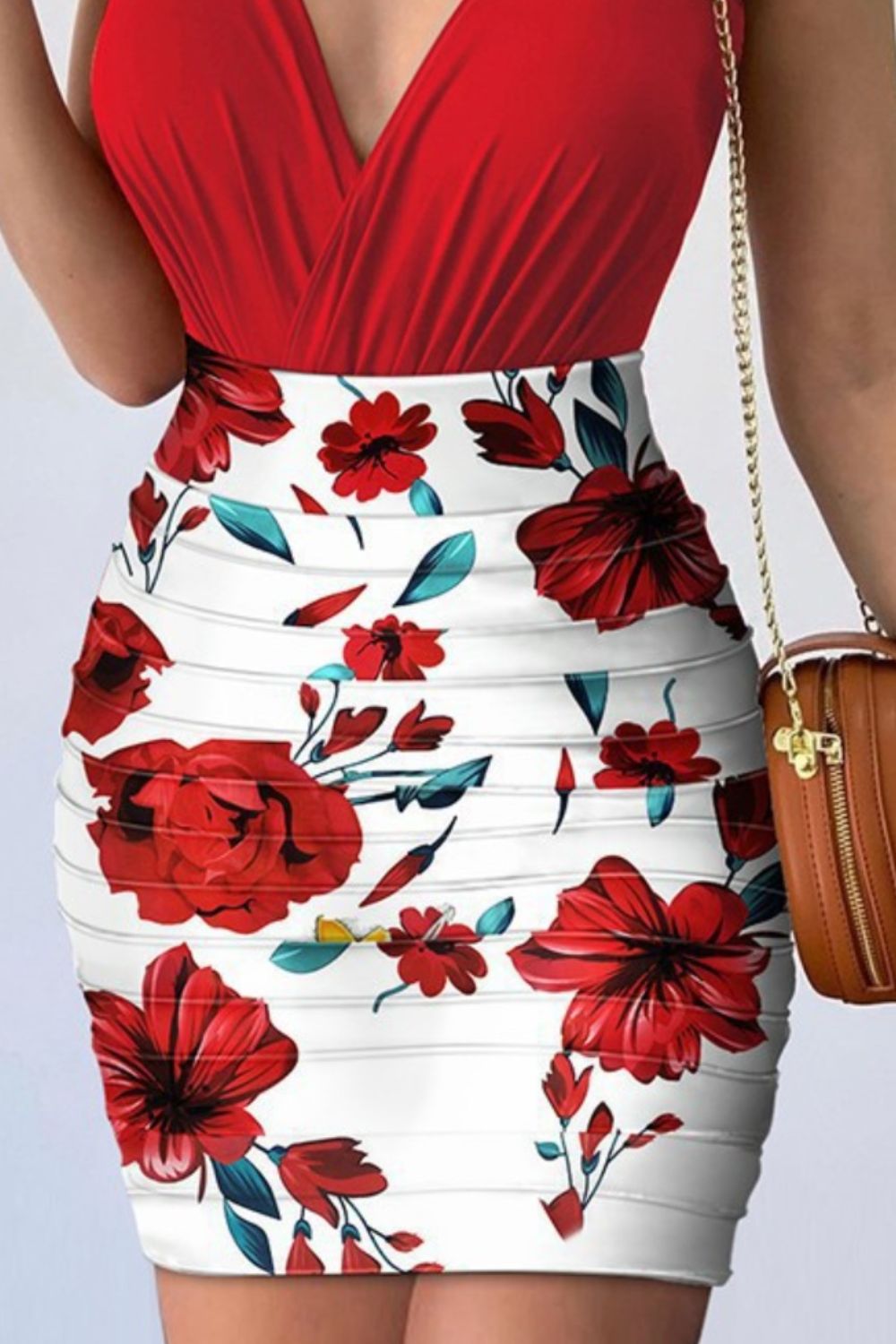 Surplice Spaghetti Strap Top and Printed Mini Skirt Set Trendsi