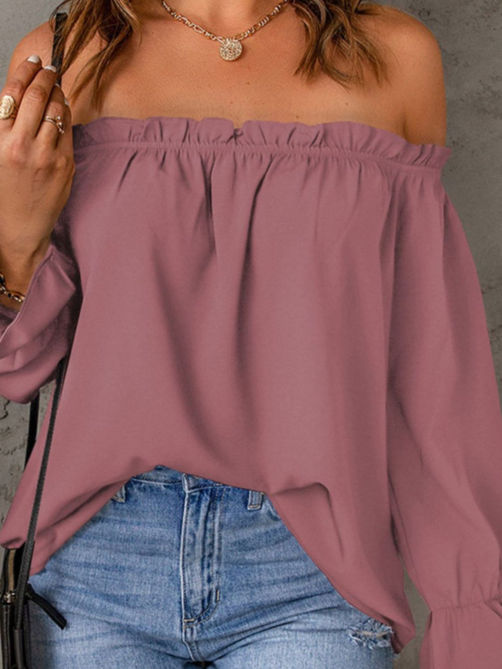 Off-Shoulder Flounce Sleeve Blouse Trendsi