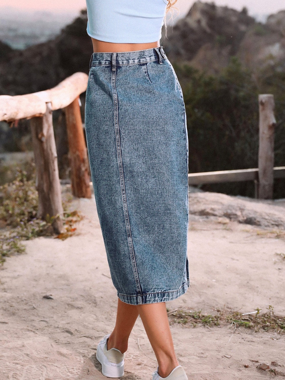 Button Down Denim Skirt Trendsi