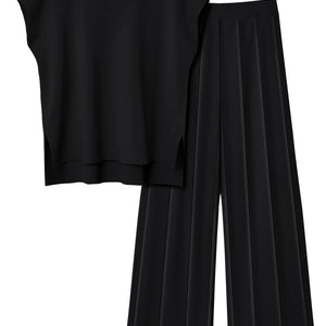 Round Neck Cap Sleeve Top and Pants Knit Set Trendsi