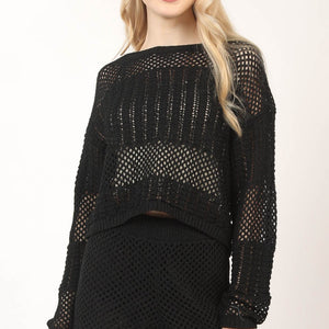 VERY J Openwork Cropped Cover Up and Shorts Set Trendsi