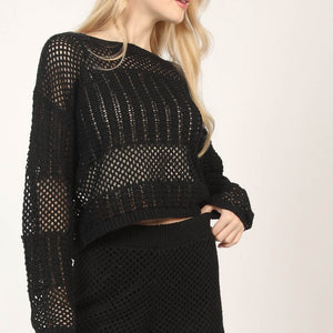 VERY J Openwork Cropped Cover Up and Shorts Set Trendsi