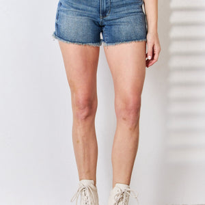 Judy Blue Full Size Tummy Control Fray Hem Shorts Trendsi