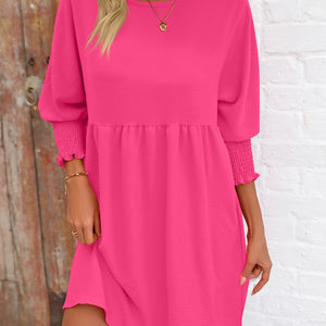 Round Neck Lantern Sleeve Mini Dress Trendsi