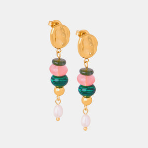 Natural Stone Freshwater Pearl Dangle Earrings Trendsi