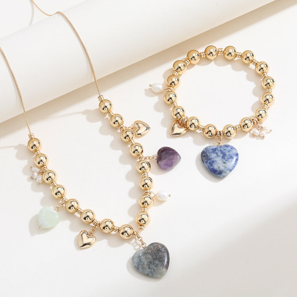 Natural Stone Gold-Plated Heart Necklace Trendsi