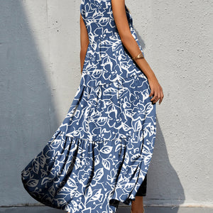 Tiered Printed V-Neck Sleeveless Dress Trendsi