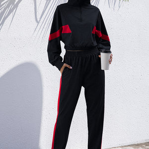 Turtle Neck Long Sleeve Zip-Up Top Long Pants Set Trendsi