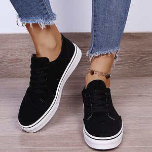 Lace-Up Suedette Flat Sneakers Trendsi