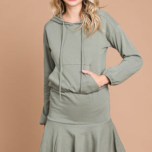 Culture Code Full Size Drawstring Dropped Shoulder Hooded Mini Dress Trendsi