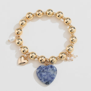 Natural Stone Gold-Plated Heart Bracelet Trendsi