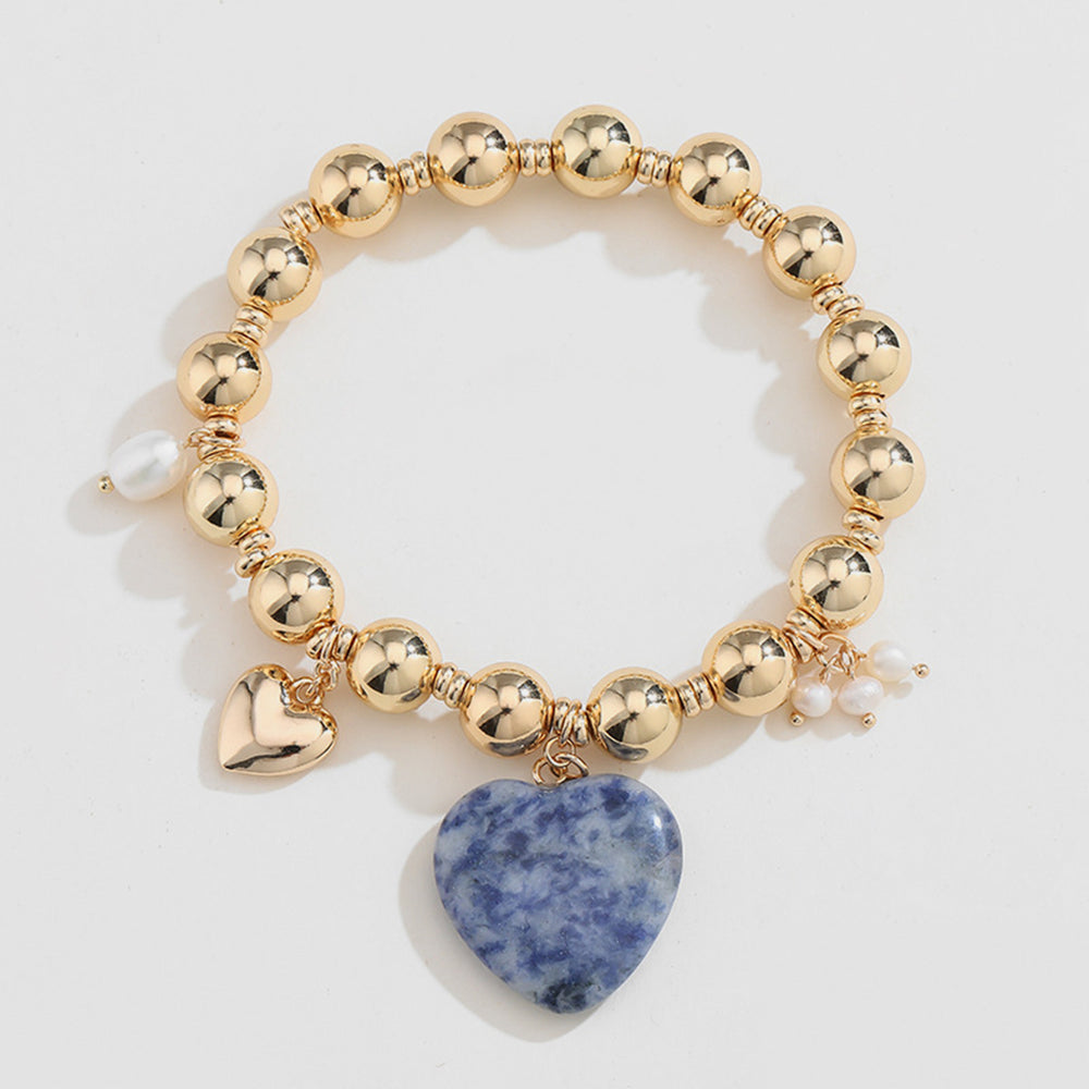 Natural Stone Gold-Plated Heart Bracelet Trendsi