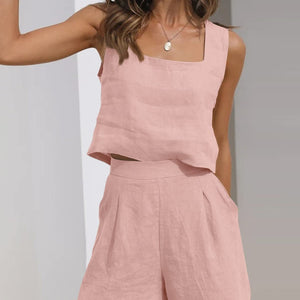 Square Neck Wide Strap Top and  Shorts Set Trendsi