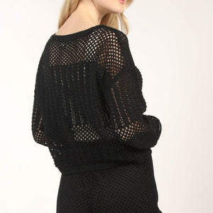 VERY J Openwork Cropped Cover Up and Shorts Set Trendsi