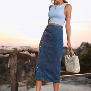 Button Down Denim Skirt Trendsi