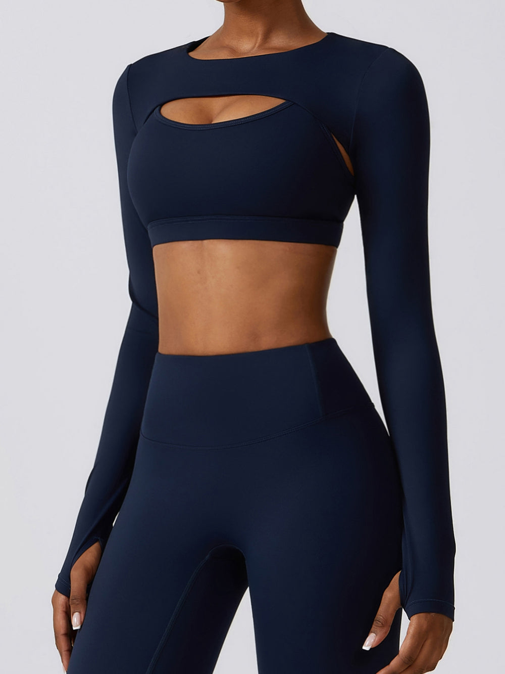 Cropped Cutout Long Sleeve Sports Top Trendsi