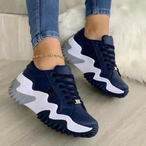 Lace-Up PU Leather Platform Sneakers Trendsi