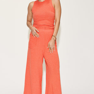 Basic Bae Full Size Ribbed Tank and Wide Leg Pants Set Trendsi