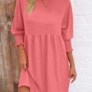 Round Neck Lantern Sleeve Mini Dress Trendsi