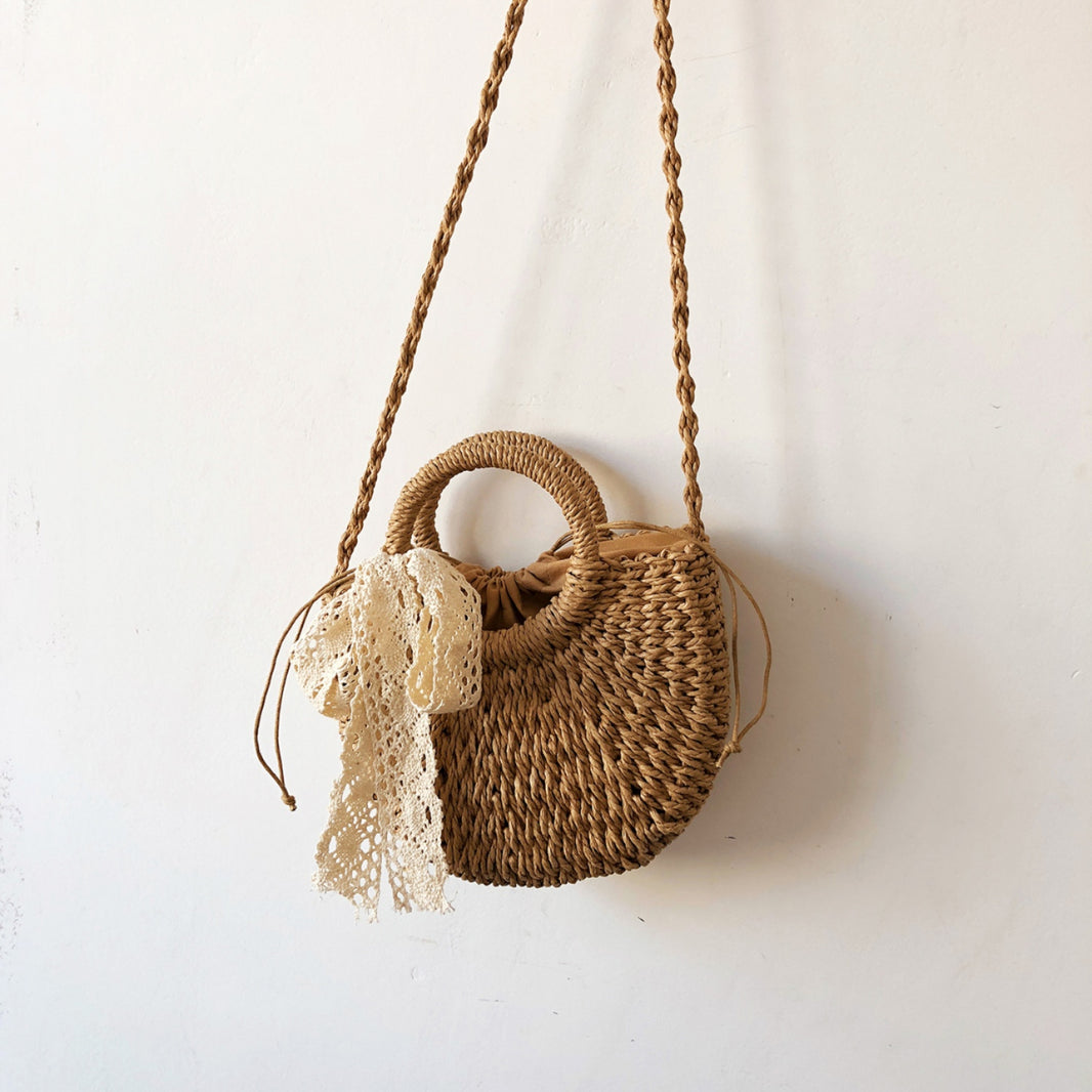 Drawstring Straw Braided Crossbody Bag Trendsi