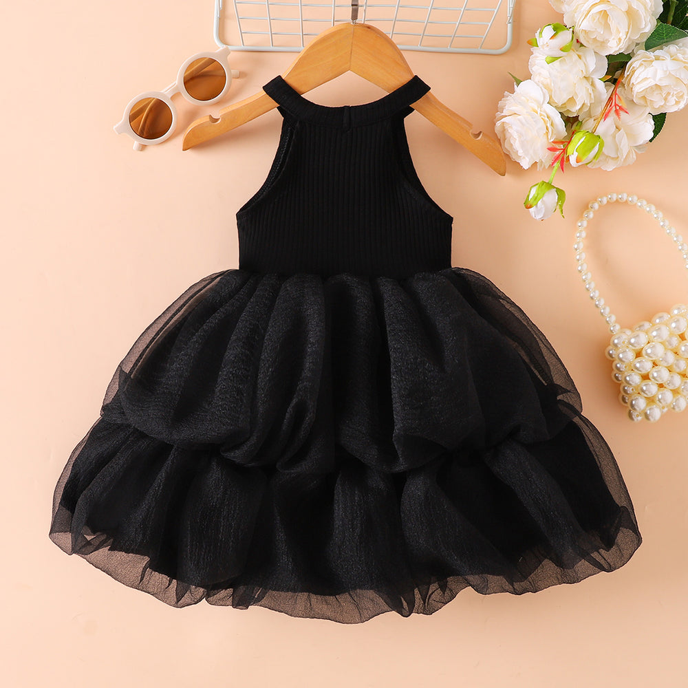 Ribbed Sleeveless Tulle Dress Trendsi