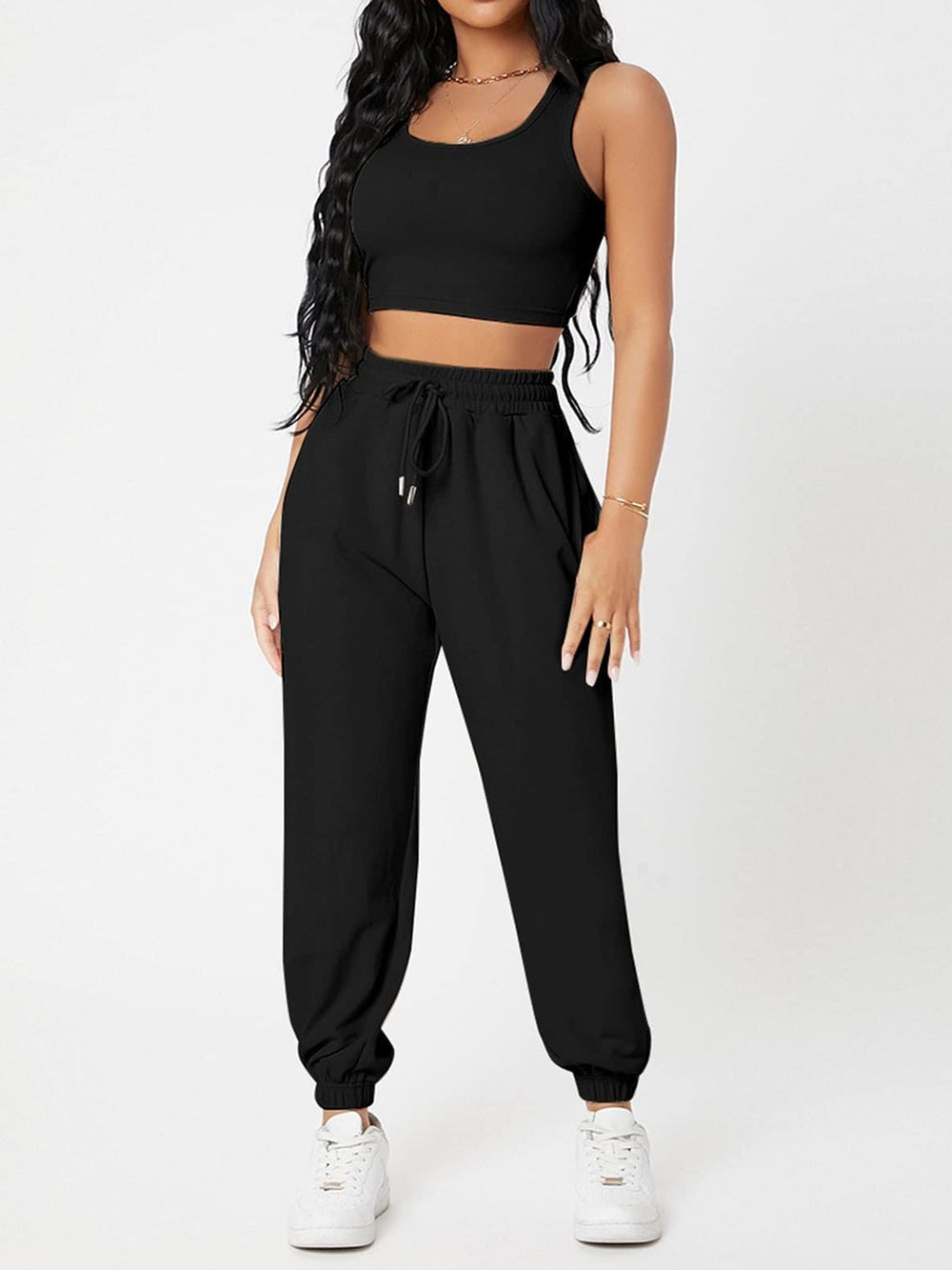 Wide Strap Top and Drawstring Joggers Set Trendsi