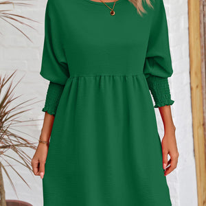 Round Neck Lantern Sleeve Mini Dress Trendsi