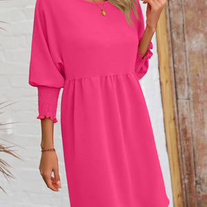 Round Neck Lantern Sleeve Mini Dress Trendsi