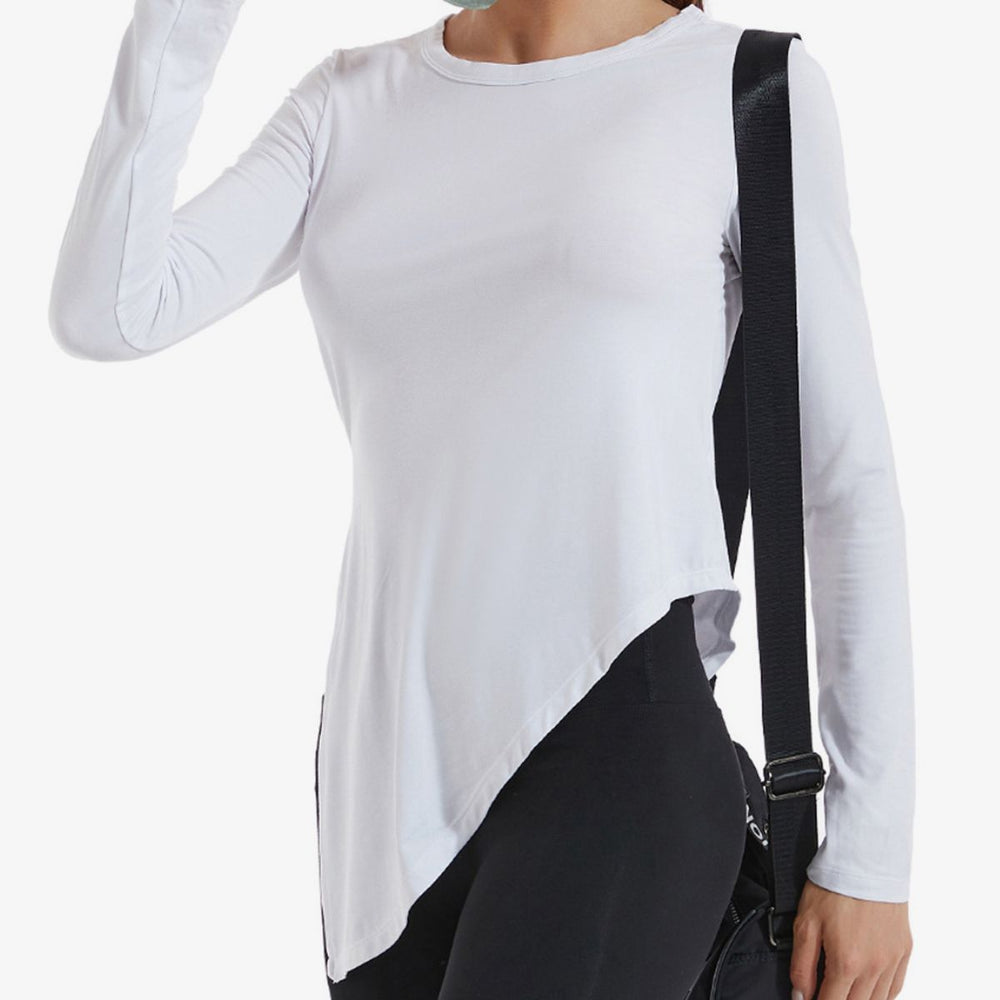 Asymmetrical Round Neck Long Sleeve Sports Top Trendsi