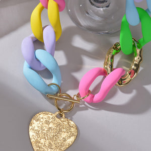 Multicolored Stainless Steel Heart Pendant Necklace Trendsi