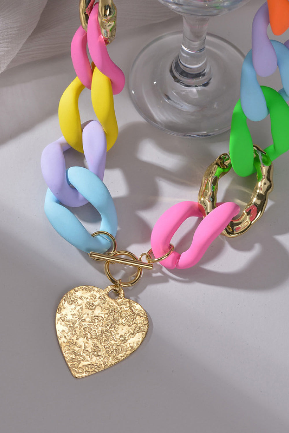 Multicolored Stainless Steel Heart Pendant Necklace Trendsi