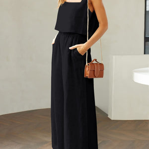 Square Neck Top and Wide Leg Pants Set Trendsi