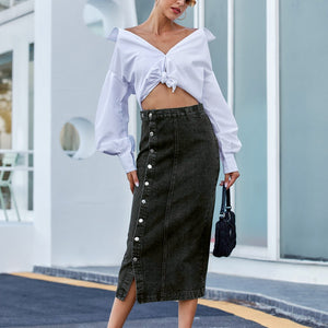 Button Down Denim Skirt Trendsi