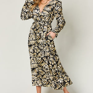 Double Take Full Size Tie Back Flounce Sleeve Dress Trendsi