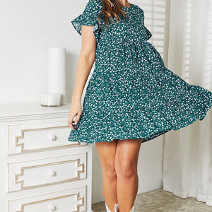 Double Take Short Flounce Sleeve Tiered Dress Trendsi