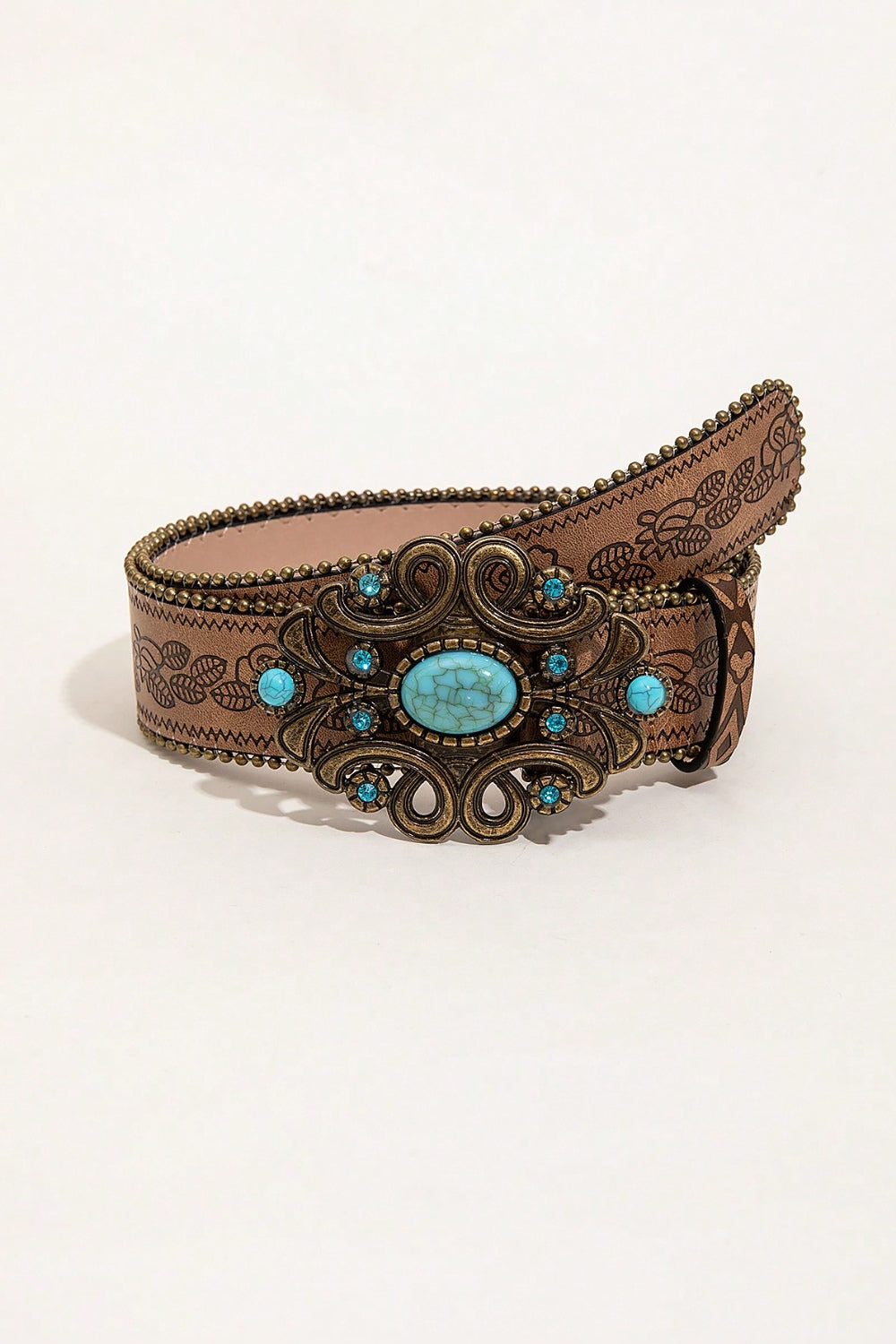 Leaf Pattern PU Leather Belt Trendsi