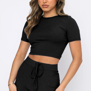 Round Neck Short Sleeve Top and Pants Set Trendsi