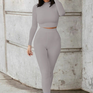 Mock Neck Long Sleeve Top and High Waist Pants Set Trendsi