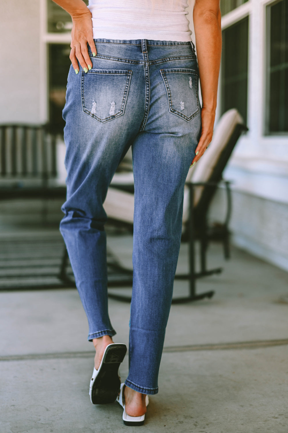 Distressed Straight Jeans with Pockets Trendsi