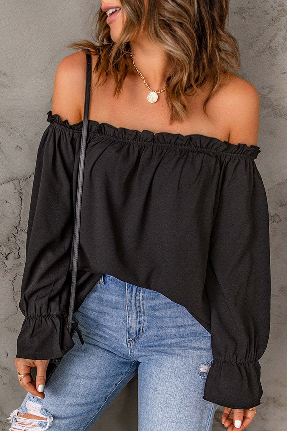 Off-Shoulder Flounce Sleeve Blouse Trendsi