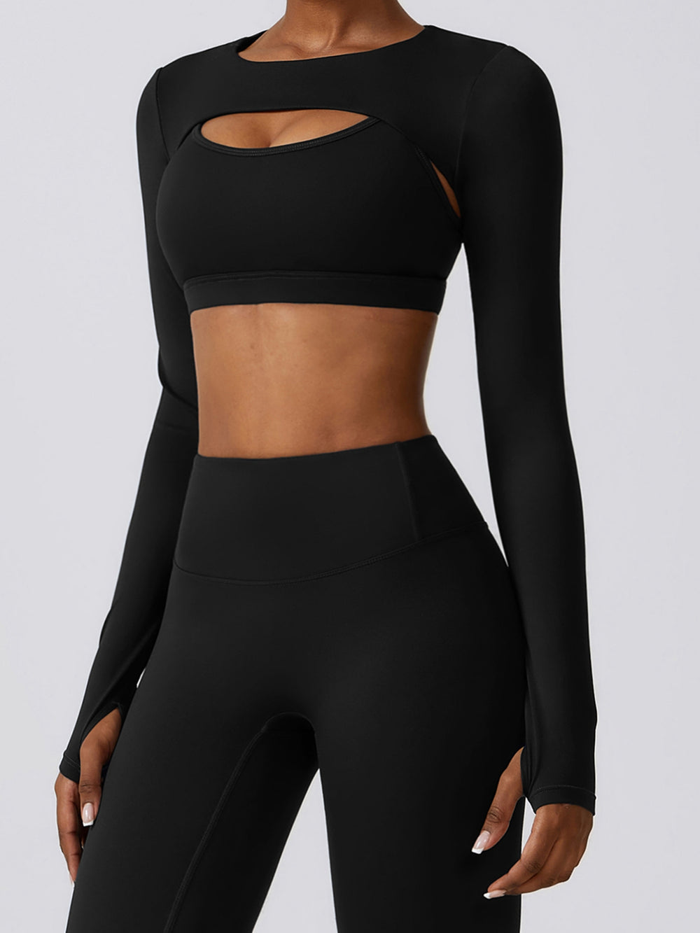 Cropped Cutout Long Sleeve Sports Top Trendsi