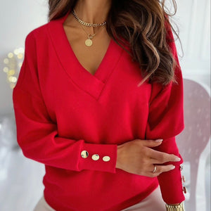 V-Neck Long Sleeve Sweatshirt Trendsi